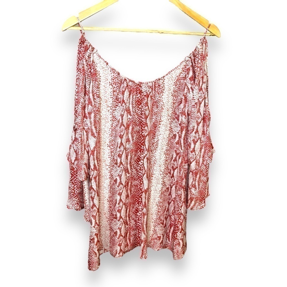 Parker Coral Red Beige 100% Silk Tunic Top - Size Small